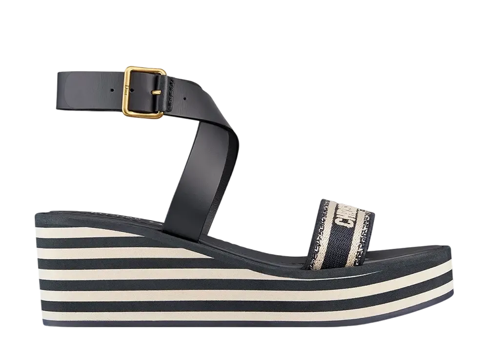 ディオール ウィメンズ Dウェイ ウェッジサンダル エンブロイダリー コットン "ディープブルー"