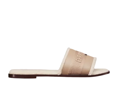 Dior Women's Dway Slide Calfskin & Embroidered Cotton "Beige"