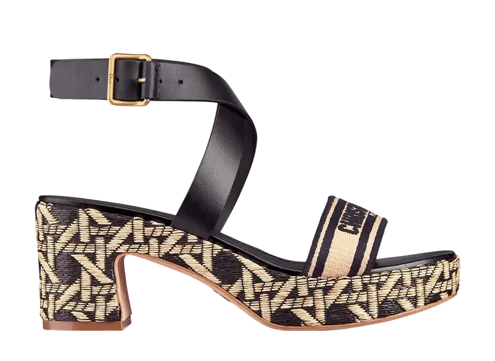 Dior Women's Dway Heel Sandal Raffia Embroidered Cotton