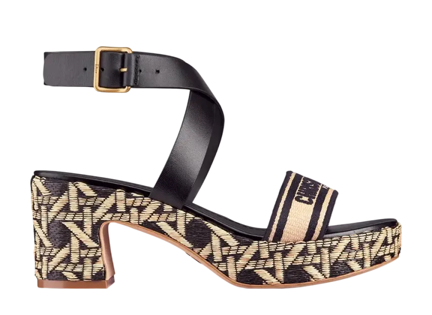 【DIOR】☆ラフに可愛く☆\tミュールドウェイ Dior Women's Dway Heel Sandal Raffia Embroidered Cotton