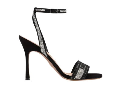 Dior Women's Dway Heel Sandal Embroidered Cotton "Black/Silver"