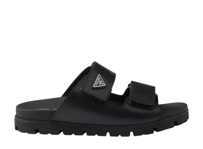 PRADA Leather Strap Slides "Black"