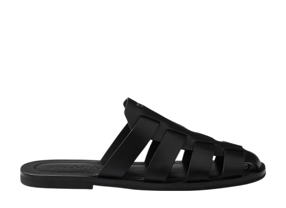 プラダ レザー フィッシャーマン ミュール "ブラック"