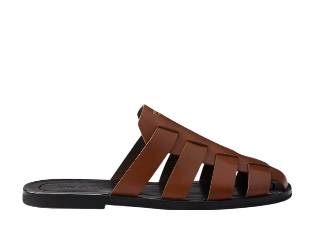 プラダ レザー フィッシャーマン ミュール "コニャック"