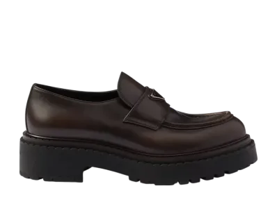 PRADA Double Chocolate Leather Loafers "Dark Brown"