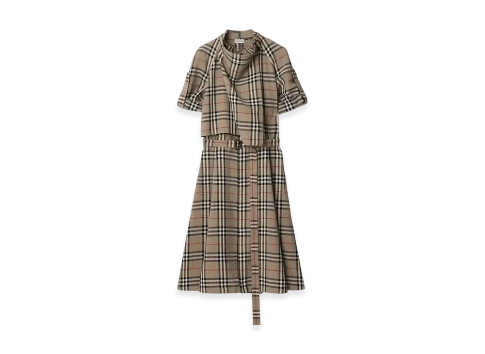 Burberry Check Silk Blend Trench Dress "Limestone"