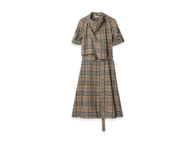 Burberry Check Silk Blend Trench Dress "Limestone"