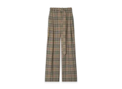 Burberry Check Silk Blend Belted Trousers "Limestone"