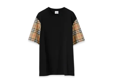 Burberry Check Sleeve Cotton T-shirt "Black"