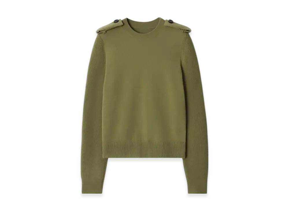 Burberry Check Epaulette Wool Cashmere Blend Sweater "Wreath"