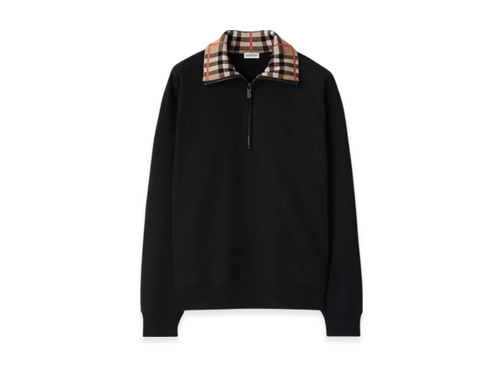 Burberry Check Collar Cotton Half-zip Sweatshirt "Black"