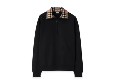 Burberry Check Collar Cotton Half-zip Sweatshirt "Black"