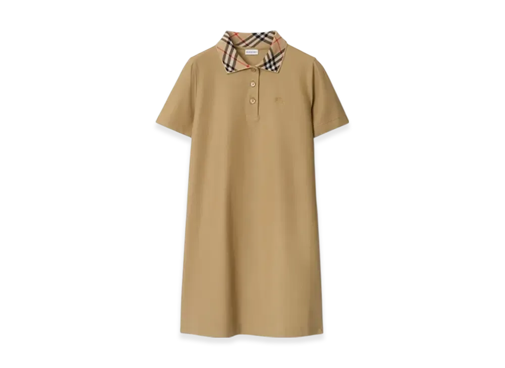 Burberry Check Collar Cotton Polo Shirt Dress "Flax"
