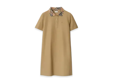 Burberry Check Collar Cotton Polo Shirt Dress "Flax"