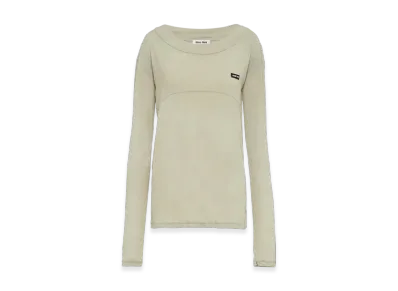 MIU MIU Women's Garment Dyed Ribbed Knit Jersey Long Sleeve T-Shirt "Pumice Stone"