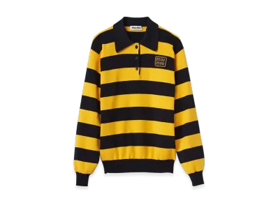 MIU MIU Cotton Jersey Polo Shirt "Blue/Yellow"