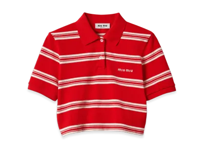 MIU MIU Cotton Pique Polo Shirt "Red/Ivory"