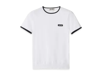 MIU MIU Women's Technical Yarn Crewneck Sweater "White/Blue"