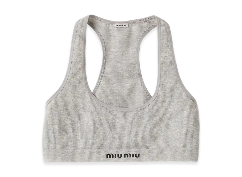 MIU MIU Seamless Melange Racerback Crop Top "Grey"