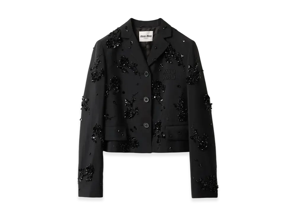 MIU MIU Embroidered Single-Breasted Kid Mohair Jacket "Black"