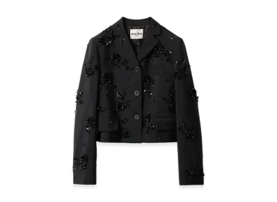 MIU MIU Embroidered Single-Breasted Kid Mohair Jacket "Black"
