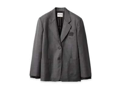 MIU MIU Single-Breasted Mohair Jacket "Navy Blue/Yellow Gold"