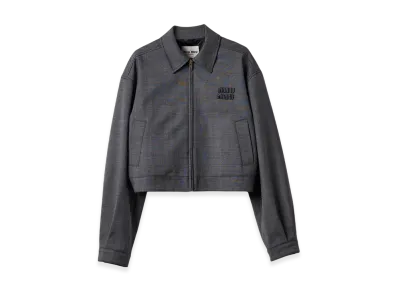 MIU MIU Prince of Wales Check Blouson Jacket "Slate Grey"