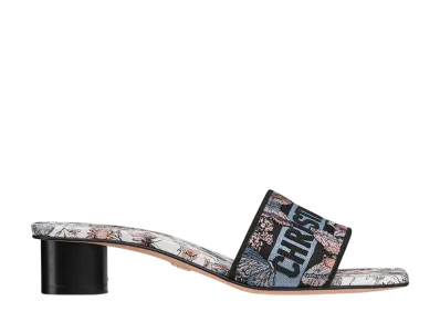 Dior Women's Dway Heel Slide Toile de Jouy Papillon Embroidered Cotton "White Multi Color"