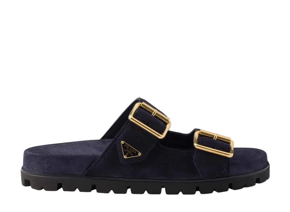 【PRADA】最新作・お買得★SUEDE ストラップ スライドサンダル Prada Suede Strap Slides | Saks Fifth Avenue