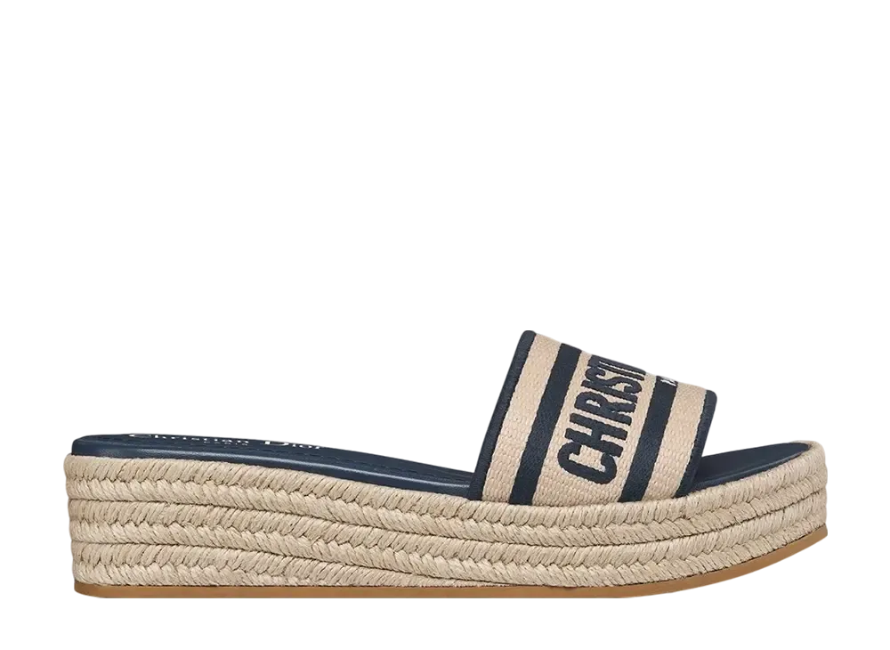 Dior Women's Dway Platform Slide Raffia & Embroidered Cotton
