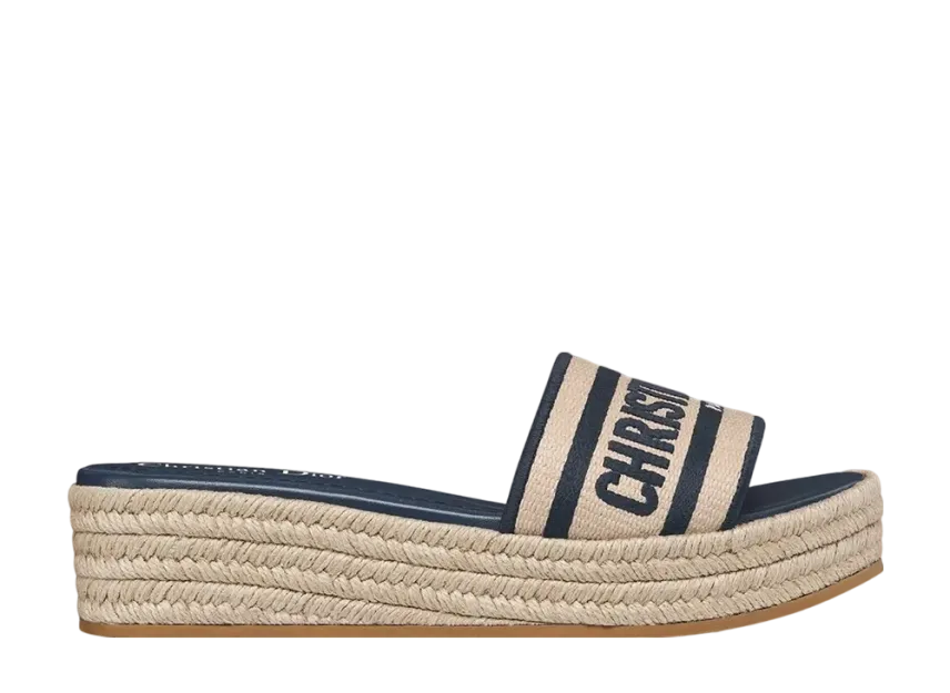 すぐ届く!DIOR Dway プラットフォームスライド Dior Women's Dway Platform Slide Raffia & Embroidered Cotton