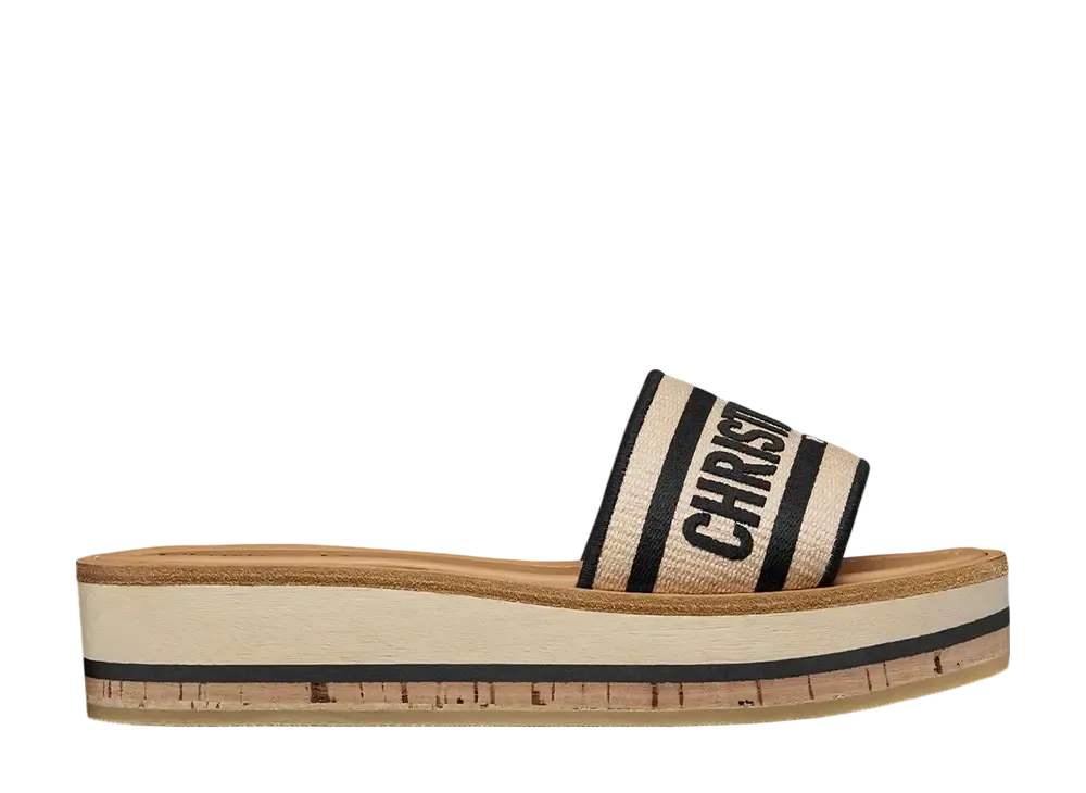 Dior Women's Dway Platform Slide Raffia & Embroidered Cotton