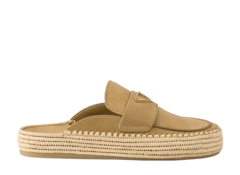 プラダ ウィメンズ スエード フラットフォーム ミュール "ベージュ"