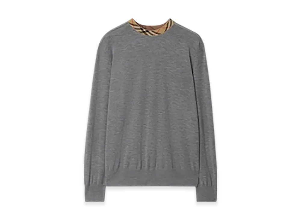 Burberry Check Trim Wool Sweater "Grey"