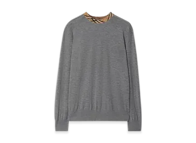Burberry Check Trim Wool Sweater "Grey"
