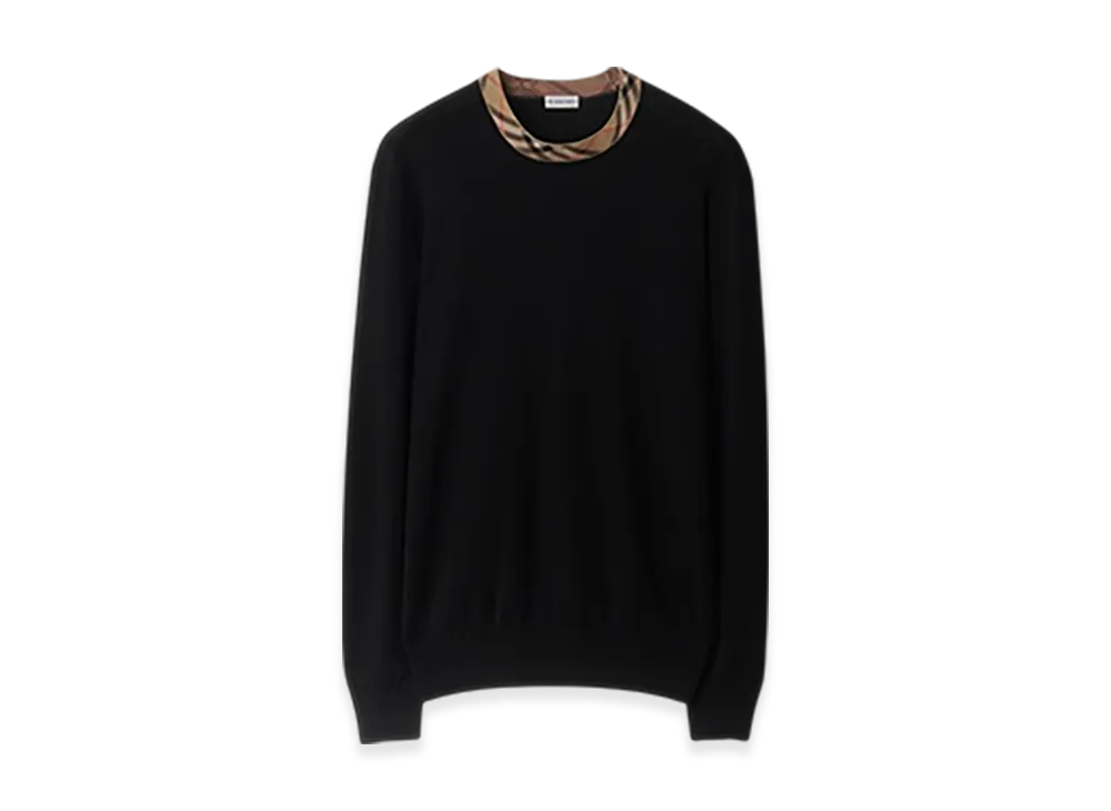 Burberry Check Trim Wool Sweater "Black"