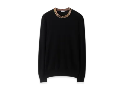 Burberry Check Trim Wool Sweater "Black"