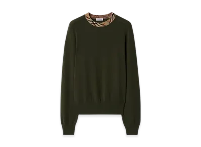 Burberry Check Trim Wool Sweater "Shale"