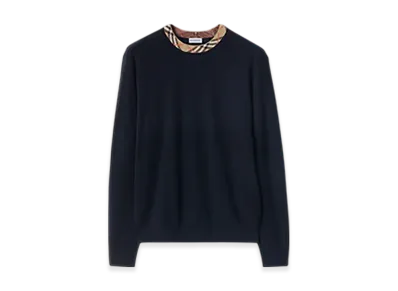Burberry Check Trim Wool Sweater "Navy"