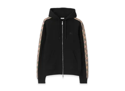 Burberry Check Trim Cotton Zip Hoodie "Black"