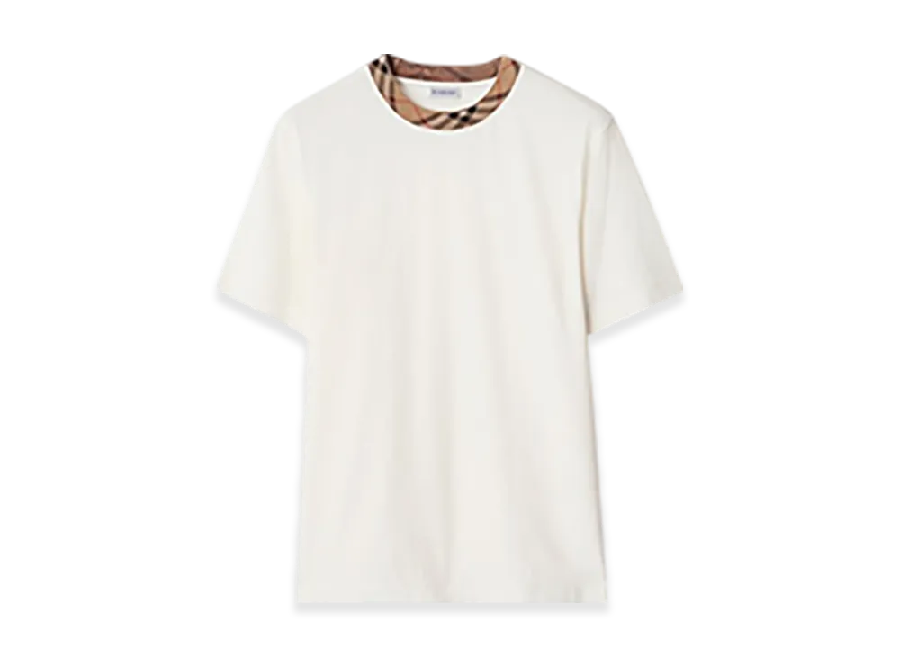 Burberry Check Trim Cotton T-shirt "Chalk"