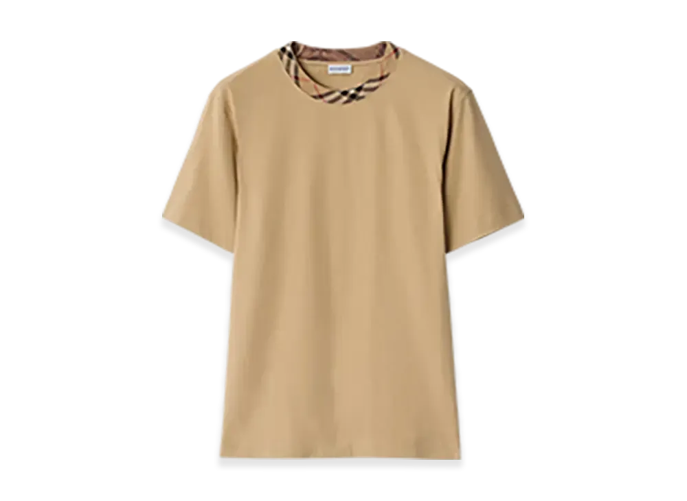 Burberry Check Trim Cotton T-shirt "Flax"