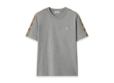 Burberry Check Trim Cotton T-shirt "Pale Grey Melange"