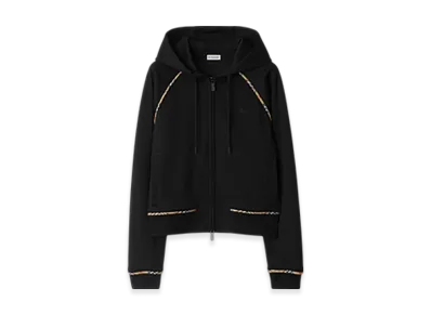 Burberry Check Trim Cotton Blend Zip Hoodie "Black"