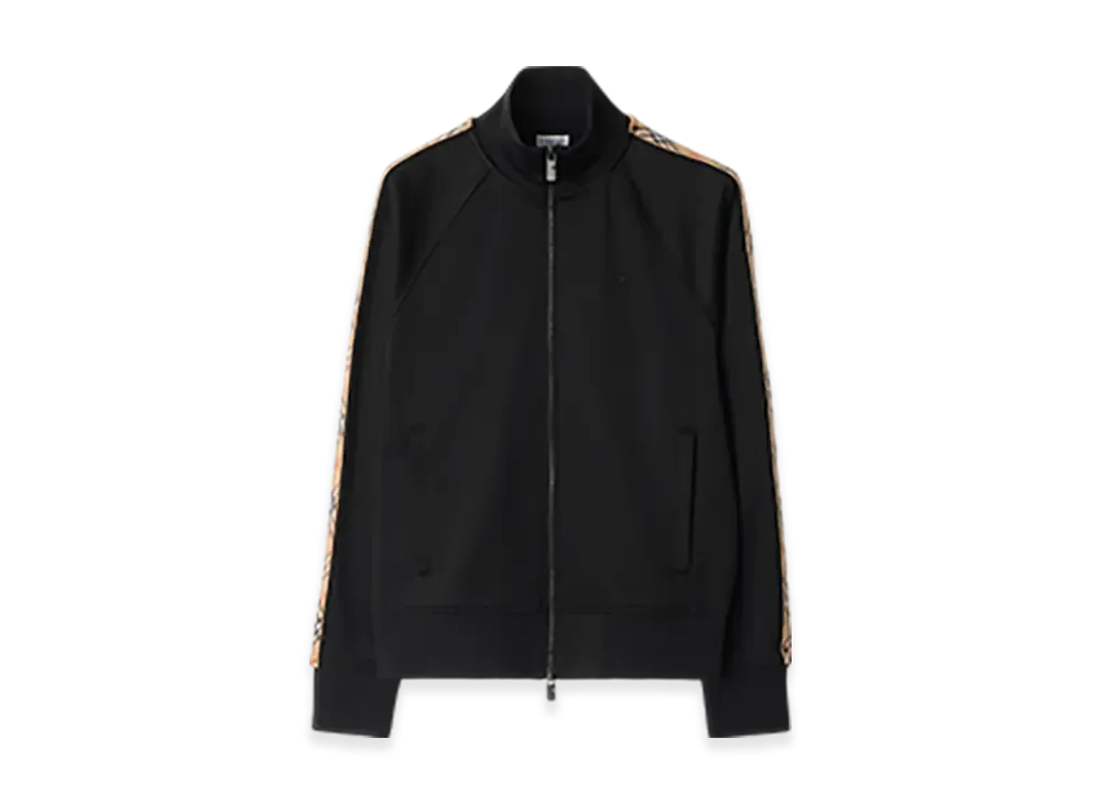 Burberry Check Trim Cotton Blend Track Jacket "Black"