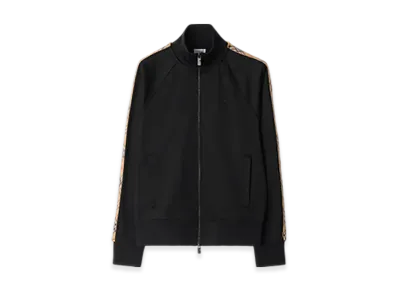 Burberry Check Trim Cotton Blend Track Jacket "Black"