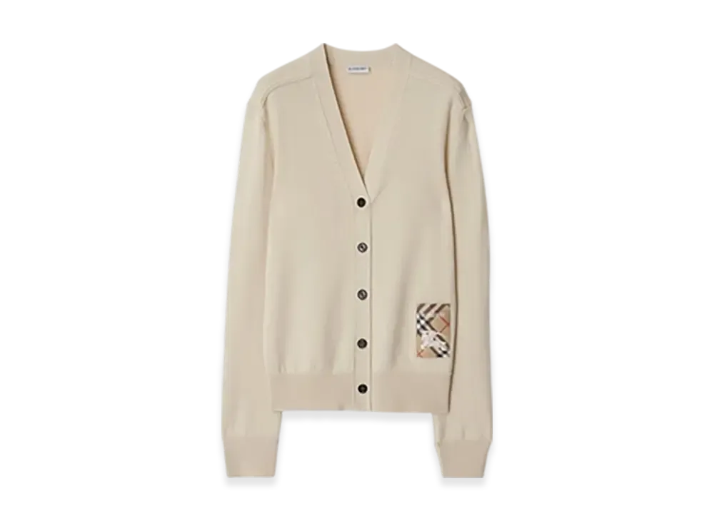 Burberry Check Label Wool Cardigan "Nutmeg"