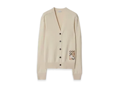 Burberry Check Label Wool Cardigan "Nutmeg"