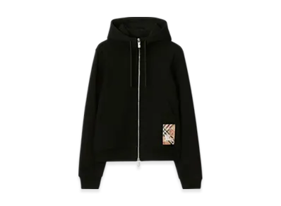 Burberry Check Label Cotton Zip Hoodie "Black"