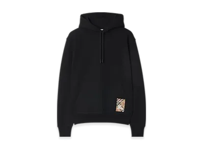 Burberry Check Label Cotton Hoodie "Black"